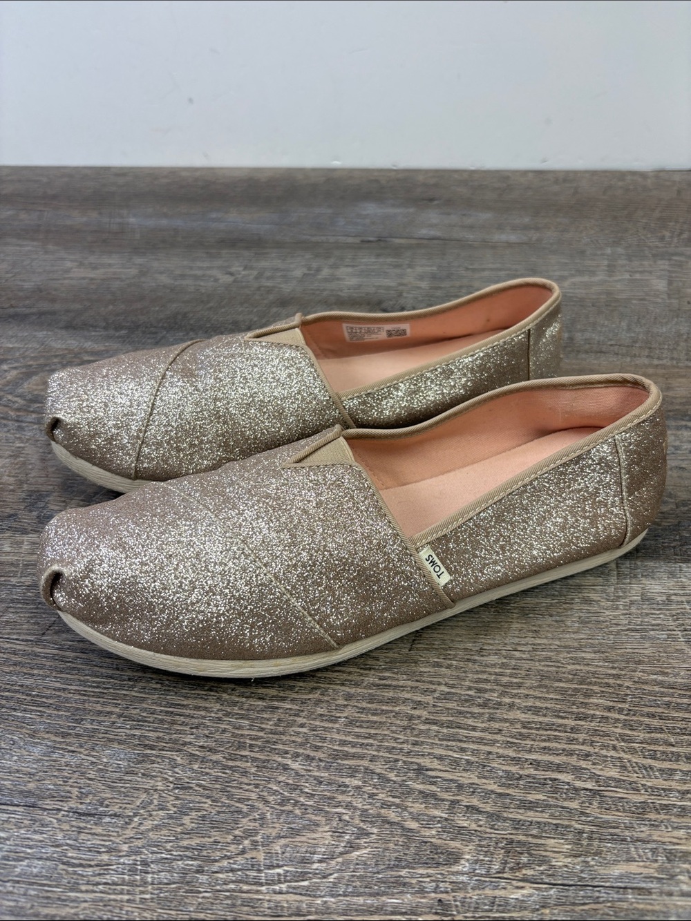 TOMS Alpargata Gold Glitter Metallic Slip-On Flats Women’s Size 8